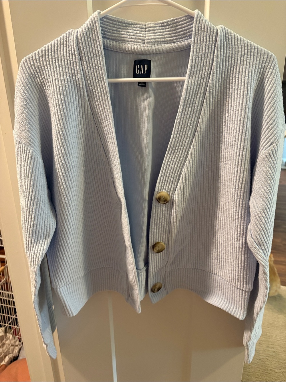 GAP Light Blue Ribbed Button-Up Cardigan